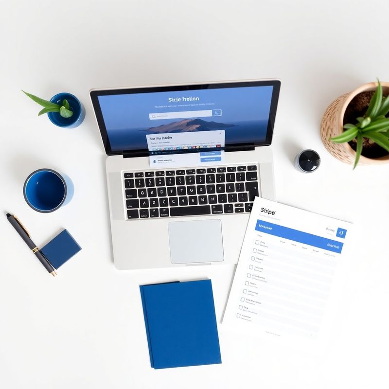 Radni stol s laptopom, domenom i Stripe dashboardom